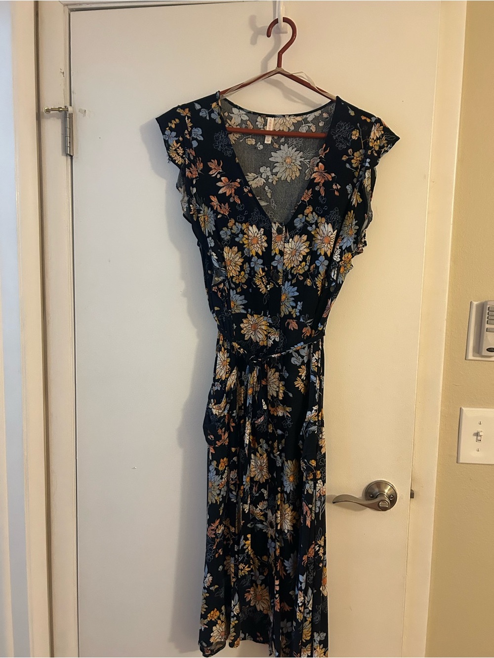 Floral V-Neck Midi Dress - Black Floral